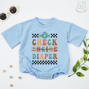 Check Engine Diaper Baby Romper, Funny Baby Bodysuit, Car Theme Infant Outfit, Baby Shower Gift Idea, Funny Diaper Toddler