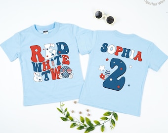 Personalized Red White & Two Birthday Kids Shirt, 4th of July Shirt, Independence Day Outfit, Patriotic Toddler, 2nd Birthday Gift