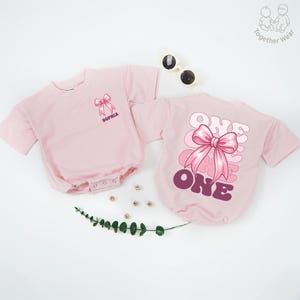 Personalized One Birthday Girl Baby Romper, Pink Bow 1st Birthday Outfit, First Birthday Bodysuit, Gift For Birthday Party