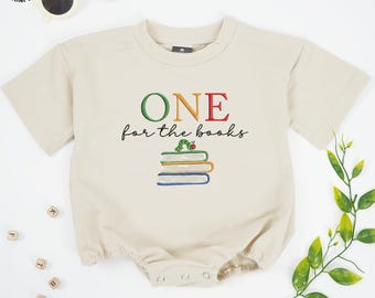 EMBROIDERED One For The Books Romper, Baby First Birthday Outfit, Chapter One Birthday Bodysuit, New Chapter Baby, Bookworm Theme Romper