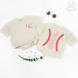 Personalized Baseball Number and Name Baby Romper, Baby Shower Gift, Baseball Fan Toddler, Sports Bodysuit, Newborn Outfit, Gameday Outfit