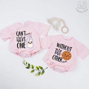 Twin Baby Romper, Can&#39;t Have One Without The Other Twin Onesie, Funny Best Friends Twin Toddler, Funny Milk And Cookie Baby Outfit