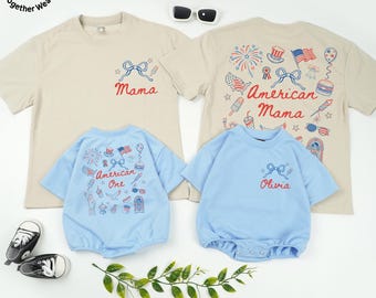 Personalized American Mama and One Matching Shirts, Patriotic Day Family Shirts, 4th of July Family Tees, 250th America Anniversary Shirts