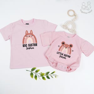 Personalized Big Sister Little Sister Matching Shirt, Custom Pink Sibling Outfits for Girls, Family Sibling Outfit, Baby Announcement