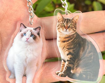 Custom Cat Keychain, Personalized Pet Photo Keychain, Pet Portrait Keychain, Cat Memorial Gift, Gift for Pet Lovers, Dog Keychain