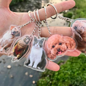 Custom Dog Keychain, Personalized Pet Photo Keychain, Pet Portrait Keychain, Cat Mom Gift, Pet Loss Gift, Gift for Pet Lovers, Cat Keychain