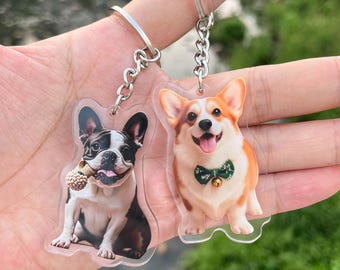 Custom Dog Keychain, Personalized Pet Photo Keychain, Pet Portrait Keychain, Cat Memorial Gift, Gift for Pet Lovers, Cat Keychain