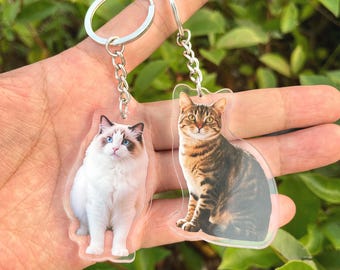 Custom Cat Keychain, Personalized Pet Photo Keychain, Pet Portrait Keychain, Cat Memorial Gift, Gift for Pet Lovers, Dog Keychain