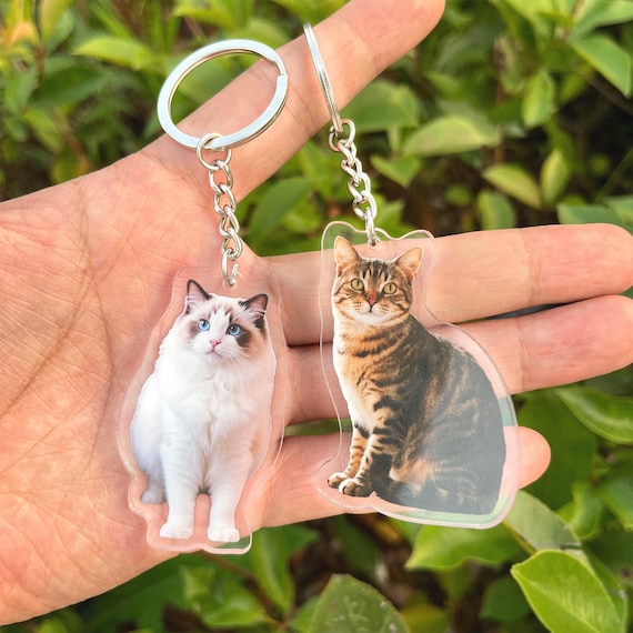 Custom Cat Keychain, Personalized Pet Photo Keychain, Pet Portrait Keychain, Cat Memorial Gift, Gift for Pet Lovers, Dog Keychain