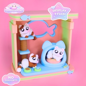 Exhibición de casa para gatos imprimible en 3D con modelo STL de gato (descarga digital)