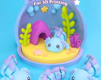 Fish Tank Diorama with Axolotl STL: Flexi Axolotl Habitat (Digital Download)