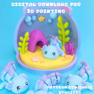 3D Printed Axolotl Fish Tank Diorama: Flexi Fidget STL (Digital Download))