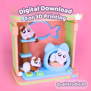 Exhibidor de casita para gatos imprimible en 3D con modelo STL de gato (descarga digital)