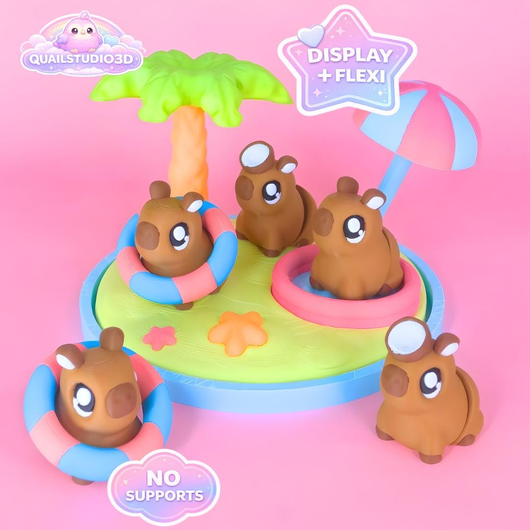 Coconut Capybara Flexi & Beach Display | Print-in-place | No Support - Etsy