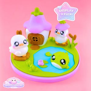 Diorama de lagoa de patos na primavera para impressão 3D: Brinquedo flexível de cabana e ganso (Download digital)