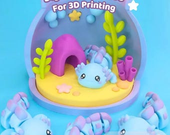 Fish Tank Diorama with Axolotl STL: Flexi Axolotl Habitat (Digital Download)