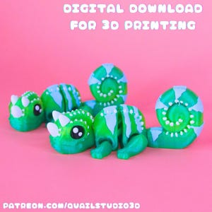 Cute Chameleon Lizard Flexi STL file for 3d printing, fidget, Articulating, digital download