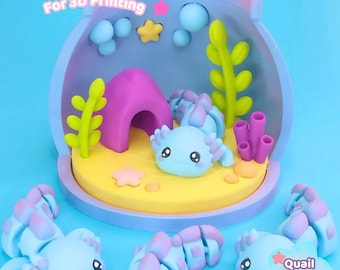 Fish Tank Diorama with Axolotl STL: Flexi Axolotl Habitat (Digital Download)