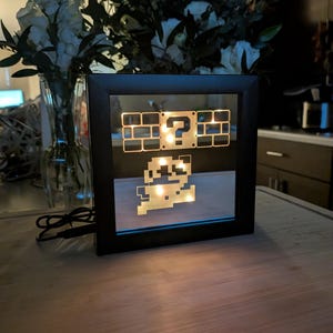 Light up Super Mario shadow box Mirror Sign - RGB or Plain White - Bar/bedroom decor