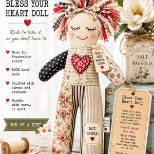 Naaipatroon voor een Bless Your Heart-pop | PDF-patroon voor een stoffen pop | Handleiding voor een primitieve pop | Zelfgemaakte stoffen pop | Direct downloaden