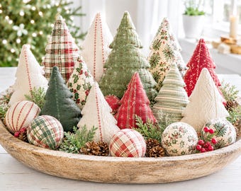 Patrón de costura para árbol de Navidad de tela rellena / Tutorial para rellenar cuencos / PDF imprimible / Decoración navideña / Patrón de costura para principiantes