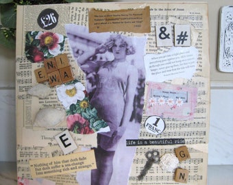 Mixed Media, Art Collage,  Collage, Original One of a Kind on Wood, Inspirational Collage Assemblage