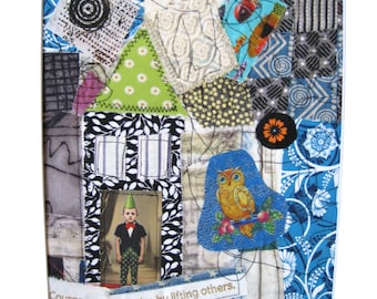 Fabric Collage original One of a Kind Textile Wall Art Mixed Media