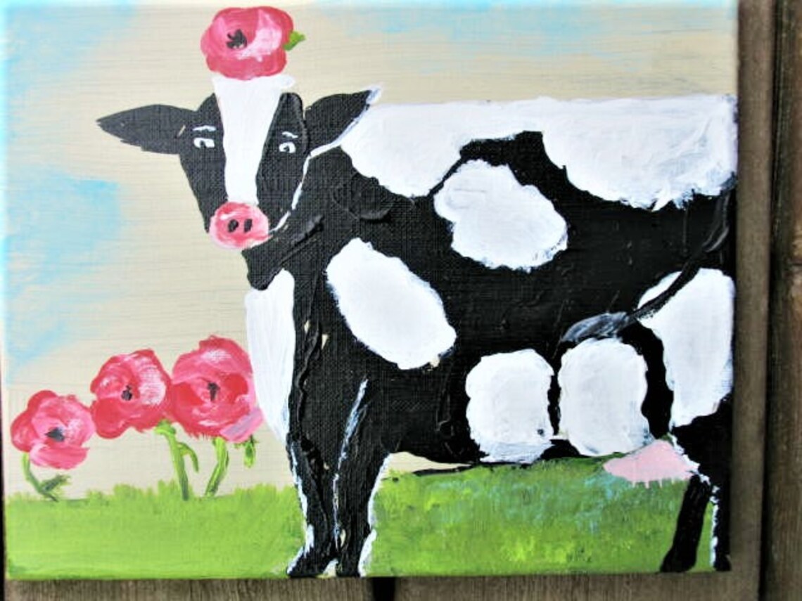 Original Folk Art Cow Painting Cow Painting Folk Art Cow | Etsy