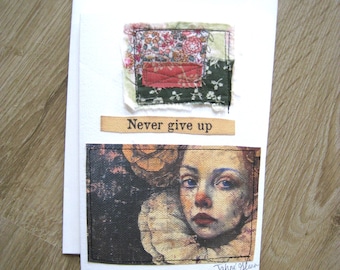 One of a Kind Handmade Card, Inspirational Greeting, Textile Art