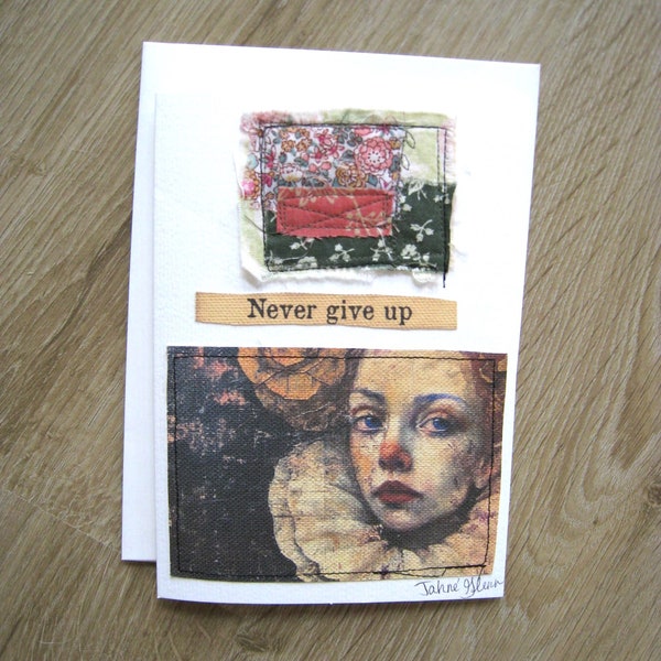 One of a Kind Handmade Card, Inspirational Greeting, Textile Art