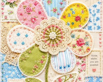 PDF-Anleitung für eine Stoffblume mit langsamem Stich | Applikation mit offener Kante | Stoffblumen-Tutorial | Handstickerei | Vintage-Textilkunst | Druckvorlage