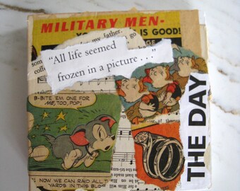 Mixed Media, Art Collage,  Collage, Original One of a Kind Art on Wood, Antique Comics, Donald Duck