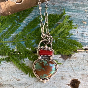 No 8 Turquoise and Coral Necklace