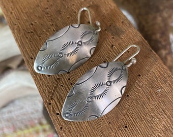 Stamped Silver Dangle Earrings