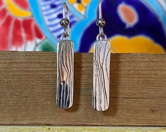Wire Patterened Silver Dangle Earrings