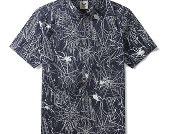 Spider Web Hawaiian Shirt: Men's 100% Cotton Aloha Shirt