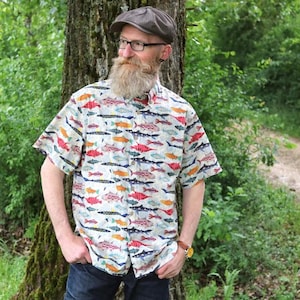 Hawaiian Shirt for Men 100% Cotton Button-down Short Sleeve Doodle Art Aloha Shirt