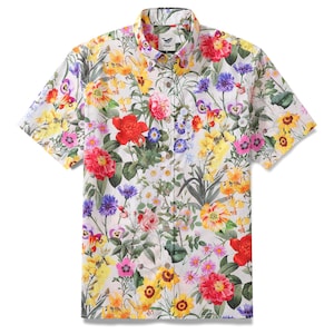 Gift for Him – Men’s Floral Hawaiian Shirt – Colorful Aloha Shirt – Cotton Short Sleeve Vacation Wear