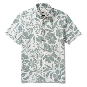 Men&#39;s Hawaiian Shirt Short Sleeve Button-down 100% Cotton Green Aloha Floral Symphony Gift for Him