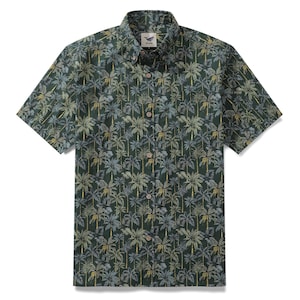 1950s Tropical Hawaiian Shirt for Men Rainforest Print Cotton Button-Down Short Sleeve Camp Shirt