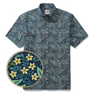 Mens Forest Mist Hawaiian Shirt, Green Tropical Cotton Button-down Short Sleeve Vintage Aloha Shirt Summer Gift