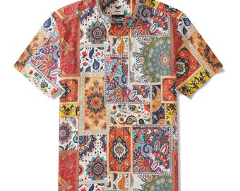 Herren Blau Baumwolle Hawaiihemd: Boho Paisley Print Aloha Hemd