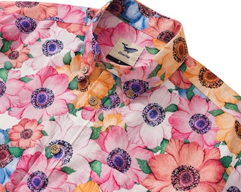 Männer Gelb Lotus Hawaiihemd : 100% Baumwolle Aloha Shirt