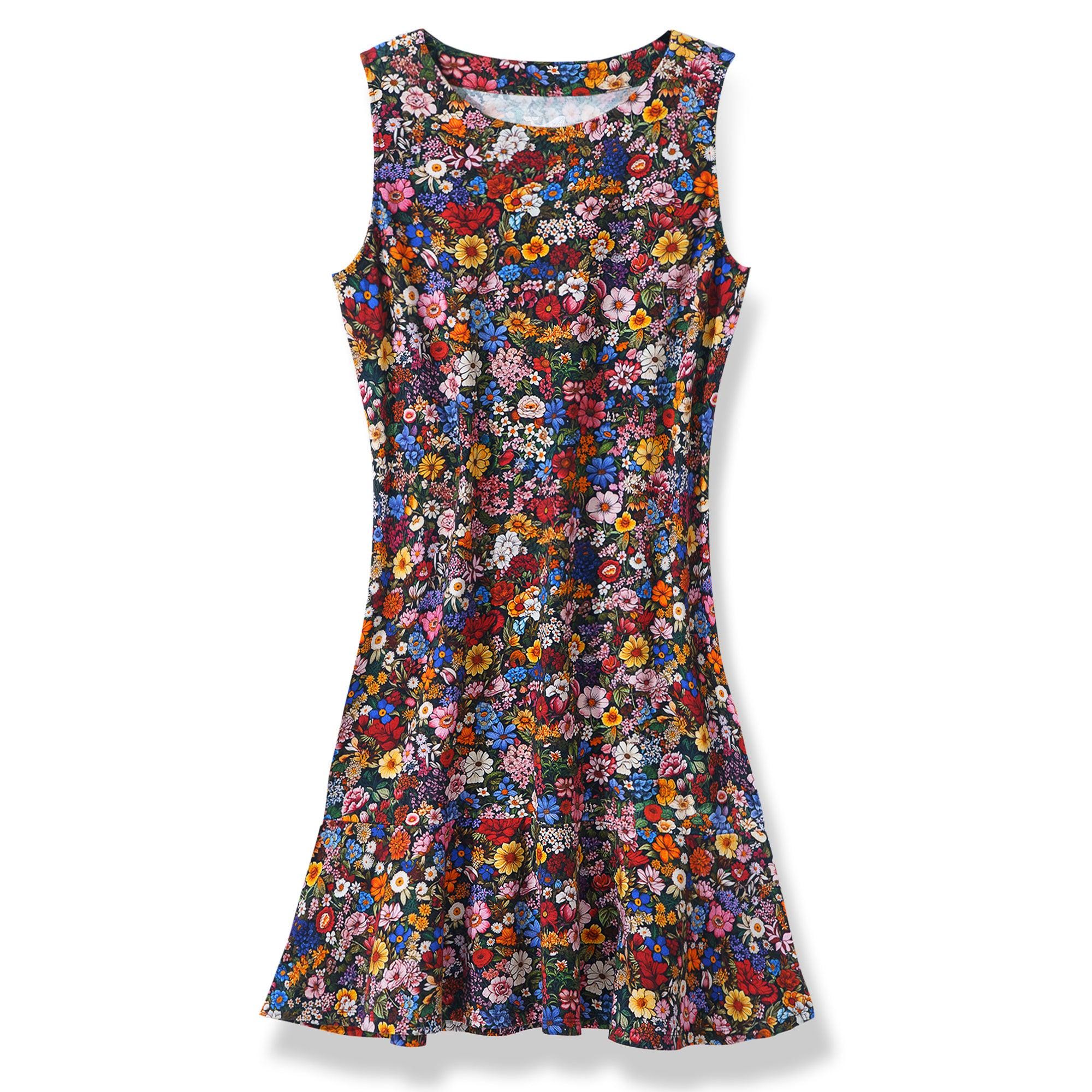 Hawaiian Flounce Cotton Tank Dress: Tropical Floral Print