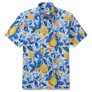 Hawaiian Shirt for Men Summer Lemon Button-Down Shirt Short Sleeve 100% Cotton Shirt