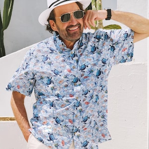 Blue Sea Turtle Hawaiian Shirt: Cotton Aloha Button-Down