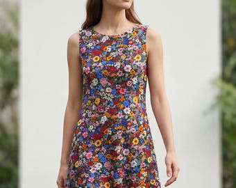 Hawaiian Flounce Cotton Tank Dress: Tropical Floral Print