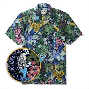 Parrot Hawaiian Shirt for Men 100% Cotton Short Sleeve Green Camp Collar Aloha Shirt