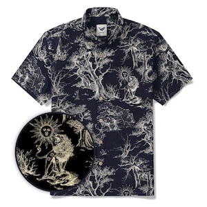 Men's Hawaiian Shirt – Short Sleeve Button-down, 100% Cotton, Black Aloha Majestic Jungle