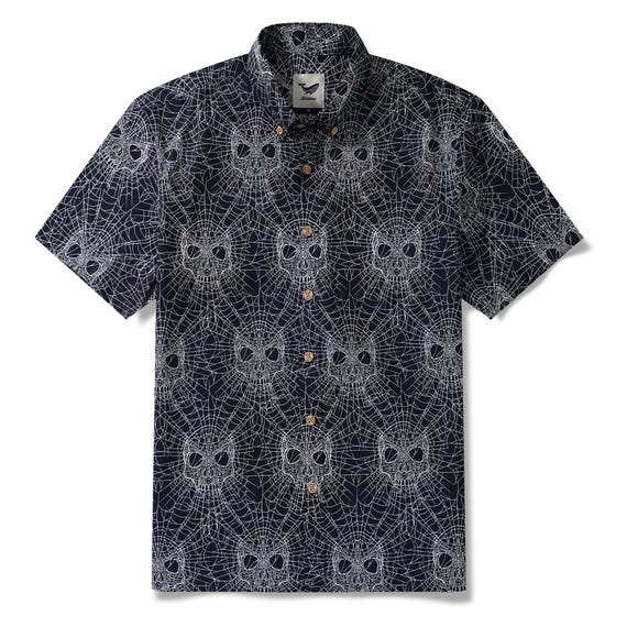 Men's Hawaiian Shirt – Gothic Skull Spider Web Shirt – 100% Cotton